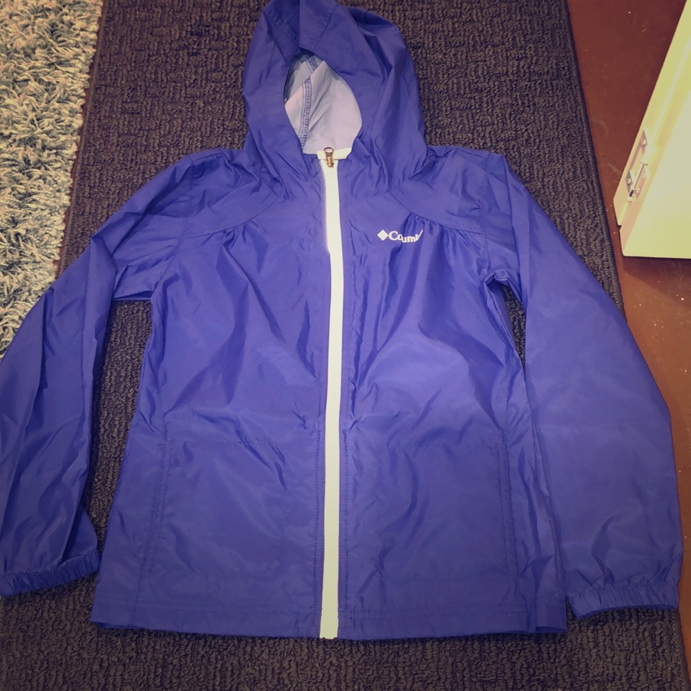 Purple kids Columbia windbreaker jacket.